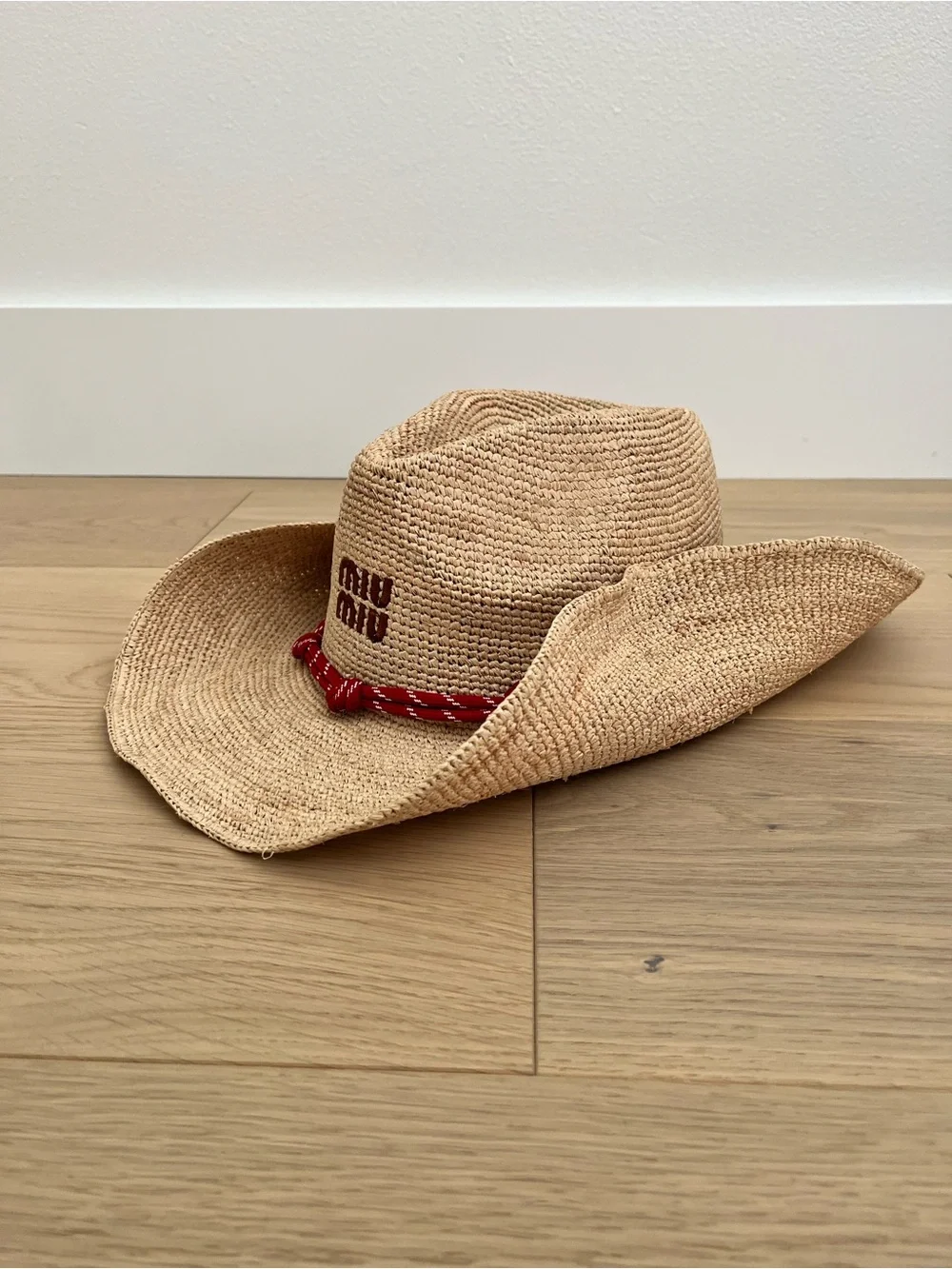 Miu Miu Straw Cowboy Hat With Red Rope Detail - Picture 2 of 7